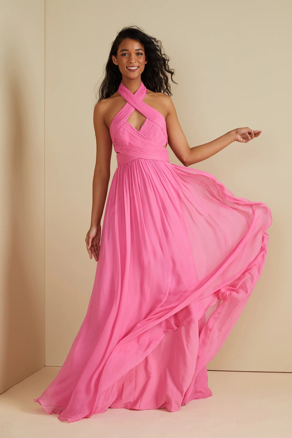 AMUR Paula Criss Cross Halter Gown