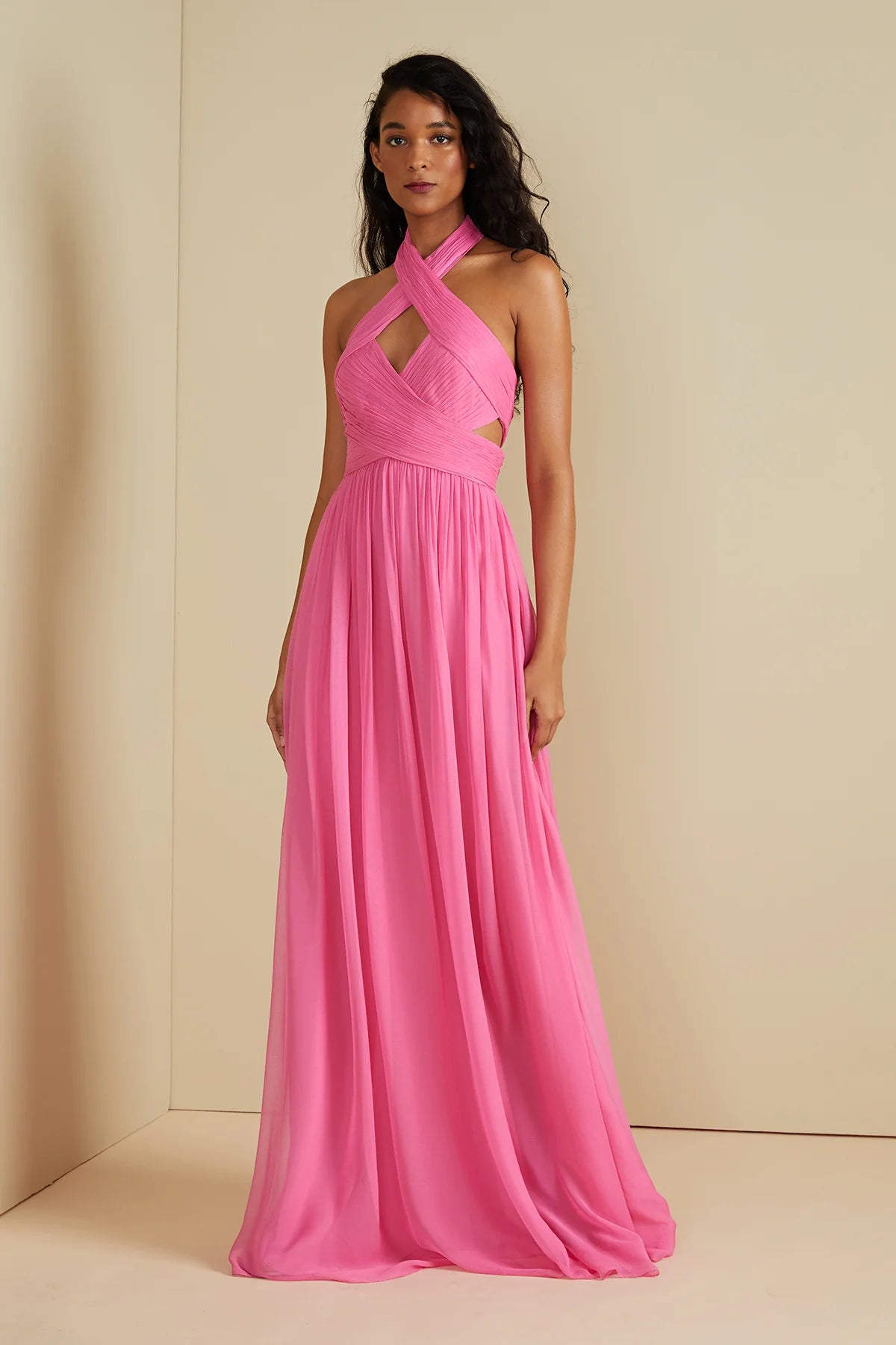 AMUR Paula Criss Cross Halter Gown