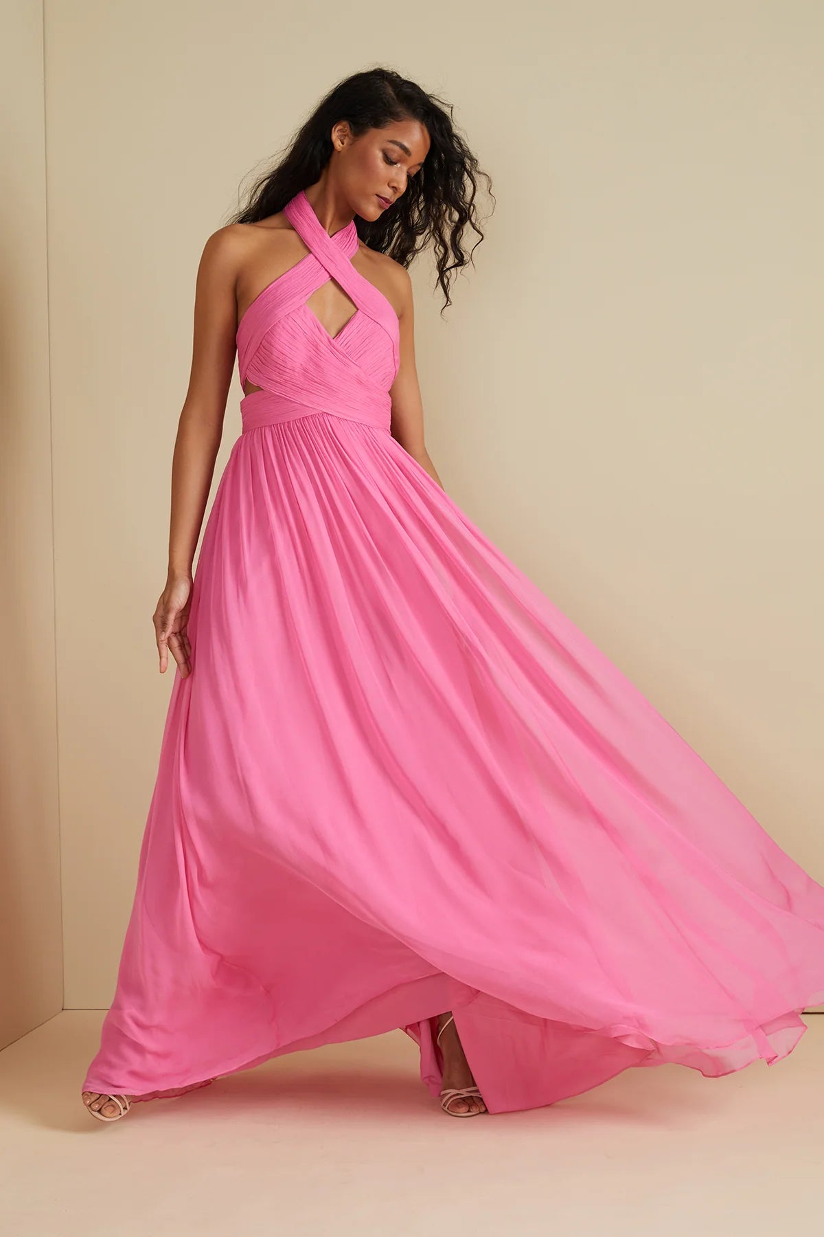 AMUR Paula Criss Cross Halter Gown