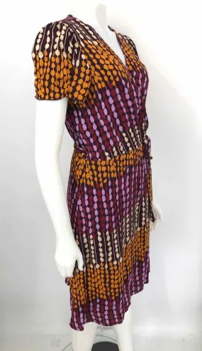 ANNA SUI Burgundy Orange Multi Silk Blend Print Wrap Size 10  (M) Dress