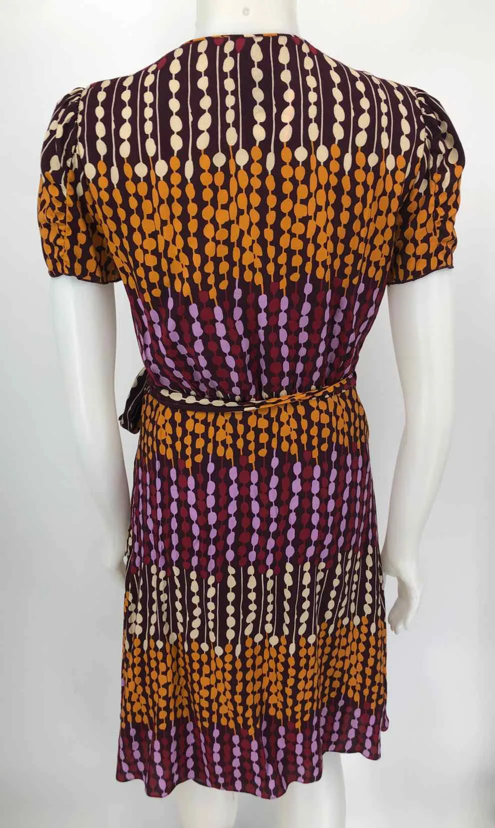 ANNA SUI Burgundy Orange Multi Silk Blend Print Wrap Size 10  (M) Dress