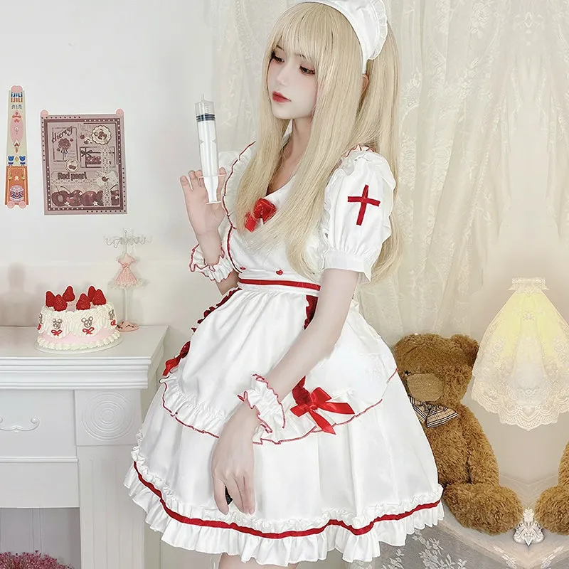 Anna White Red Nurse Maid Dress ON651