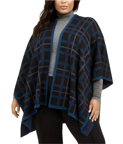 Anne Klein Womens Plaid Knit Cape Jacket