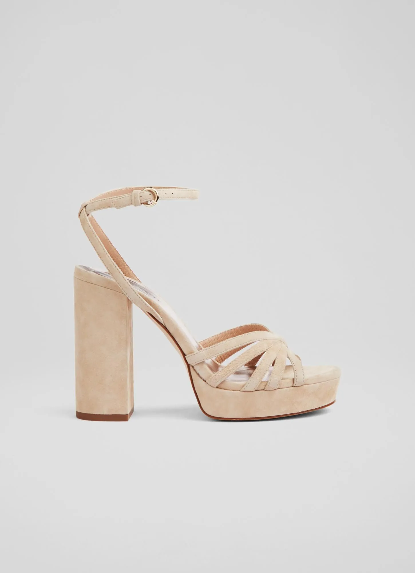 Attie Beige Suede Strappy Platform Sandals, Beige