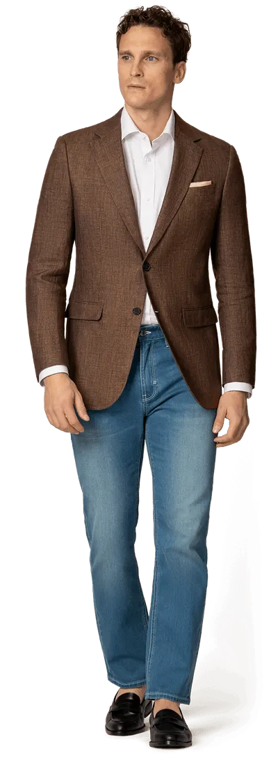  Blazer marrón de lino solapa ancha slim fit