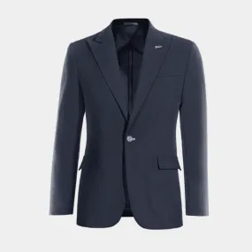  Blazer sin forro azul marino de lino solapa en pico