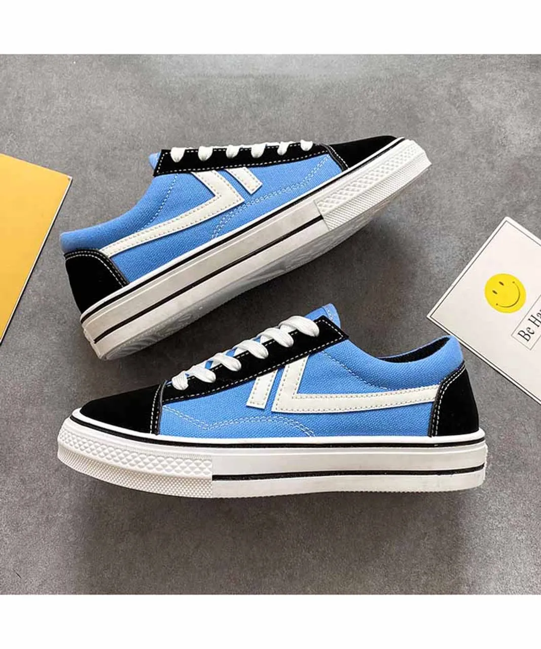 Blue canvas stripe pattern lace up shoe sneaker