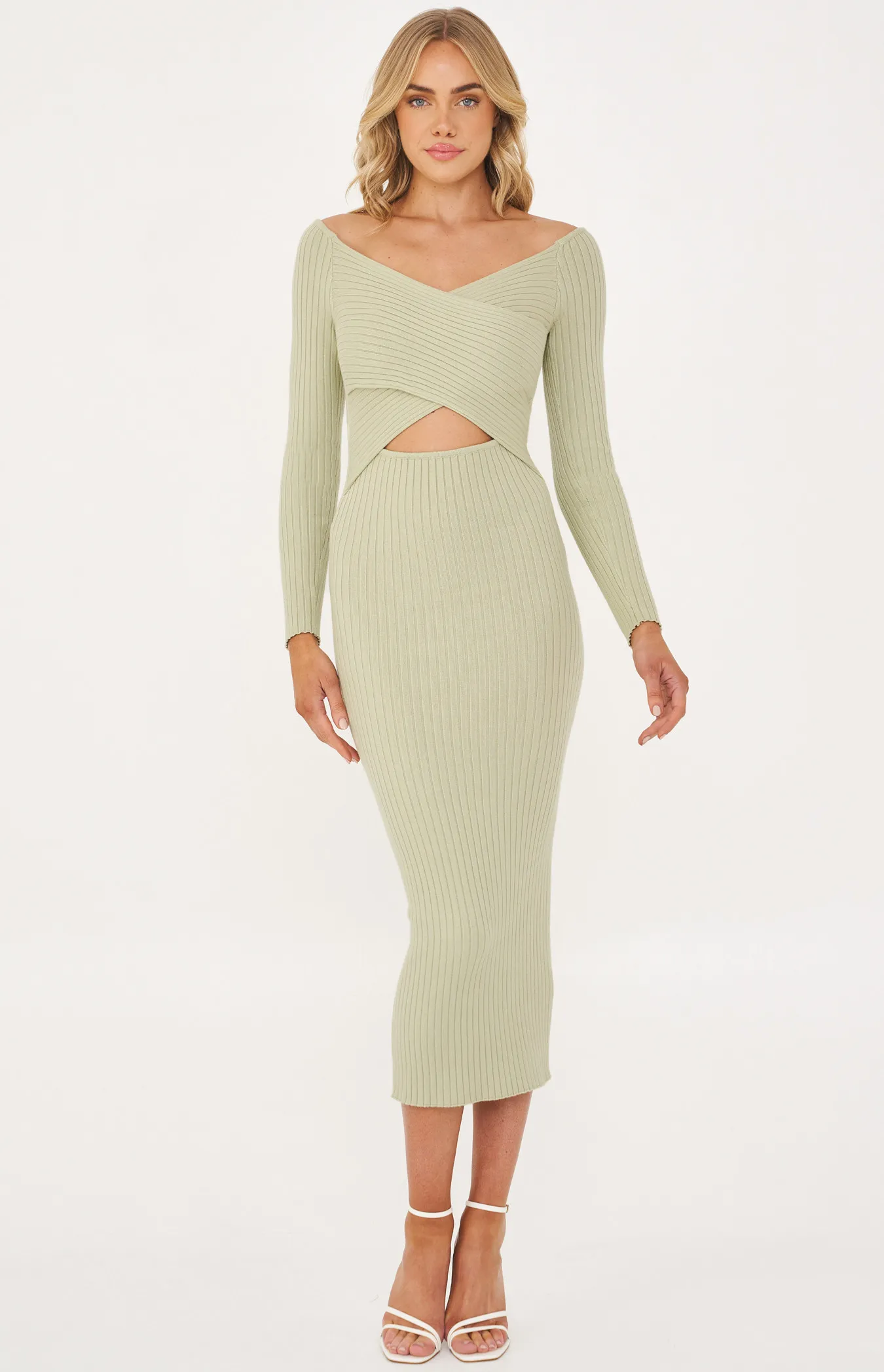 Cross Front Ribbed Knit Midi Dress (WKN347)