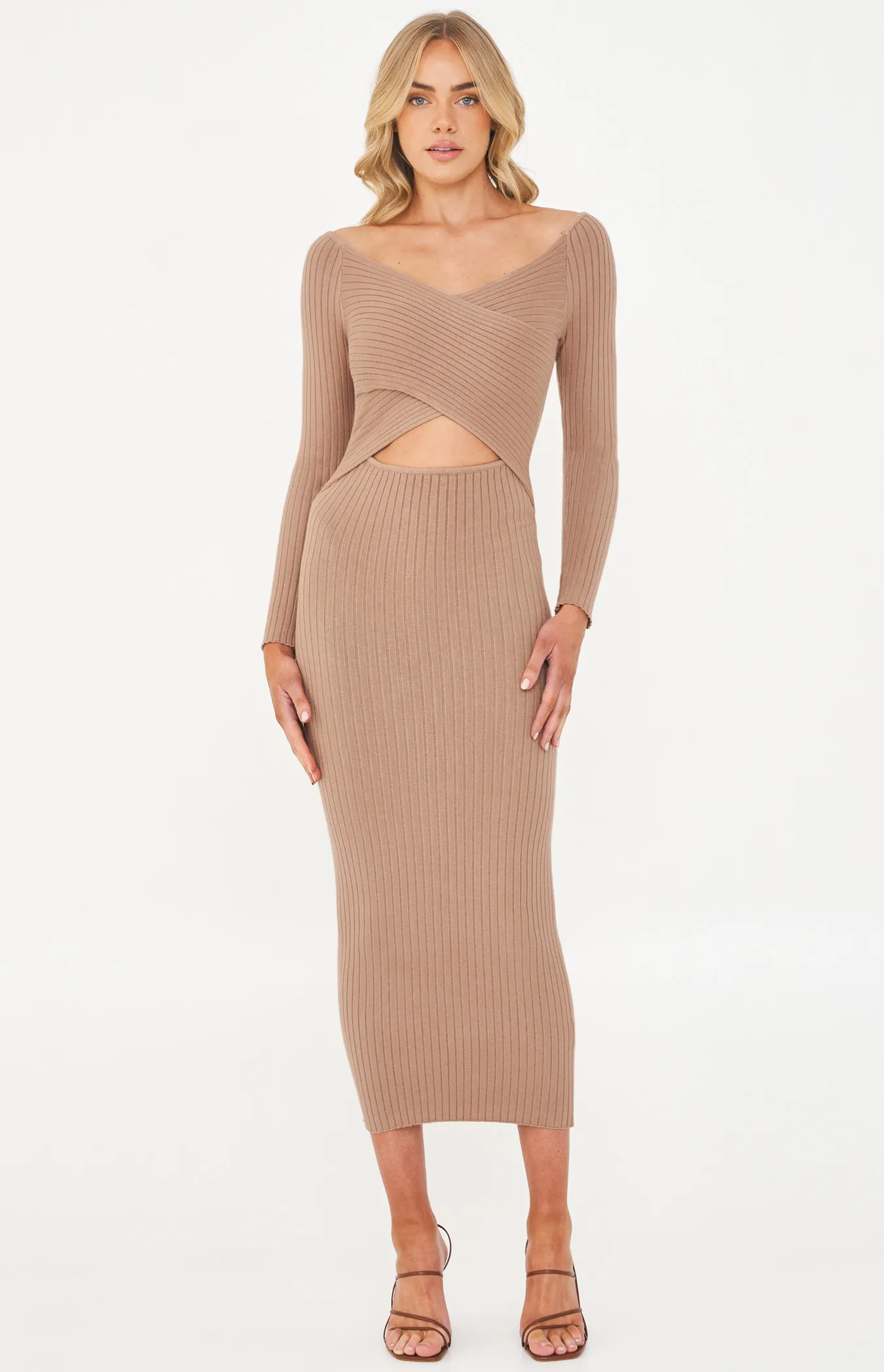 Cross Front Ribbed Knit Midi Dress (WKN347)