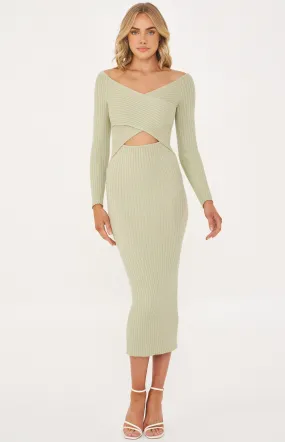 Cross Front Ribbed Knit Midi Dress (WKN347)