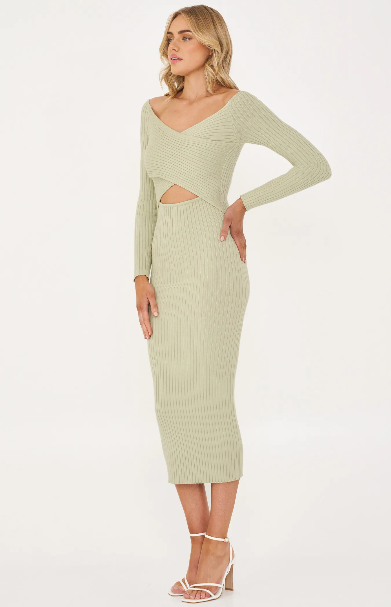 Cross Front Ribbed Knit Midi Dress (WKN347)