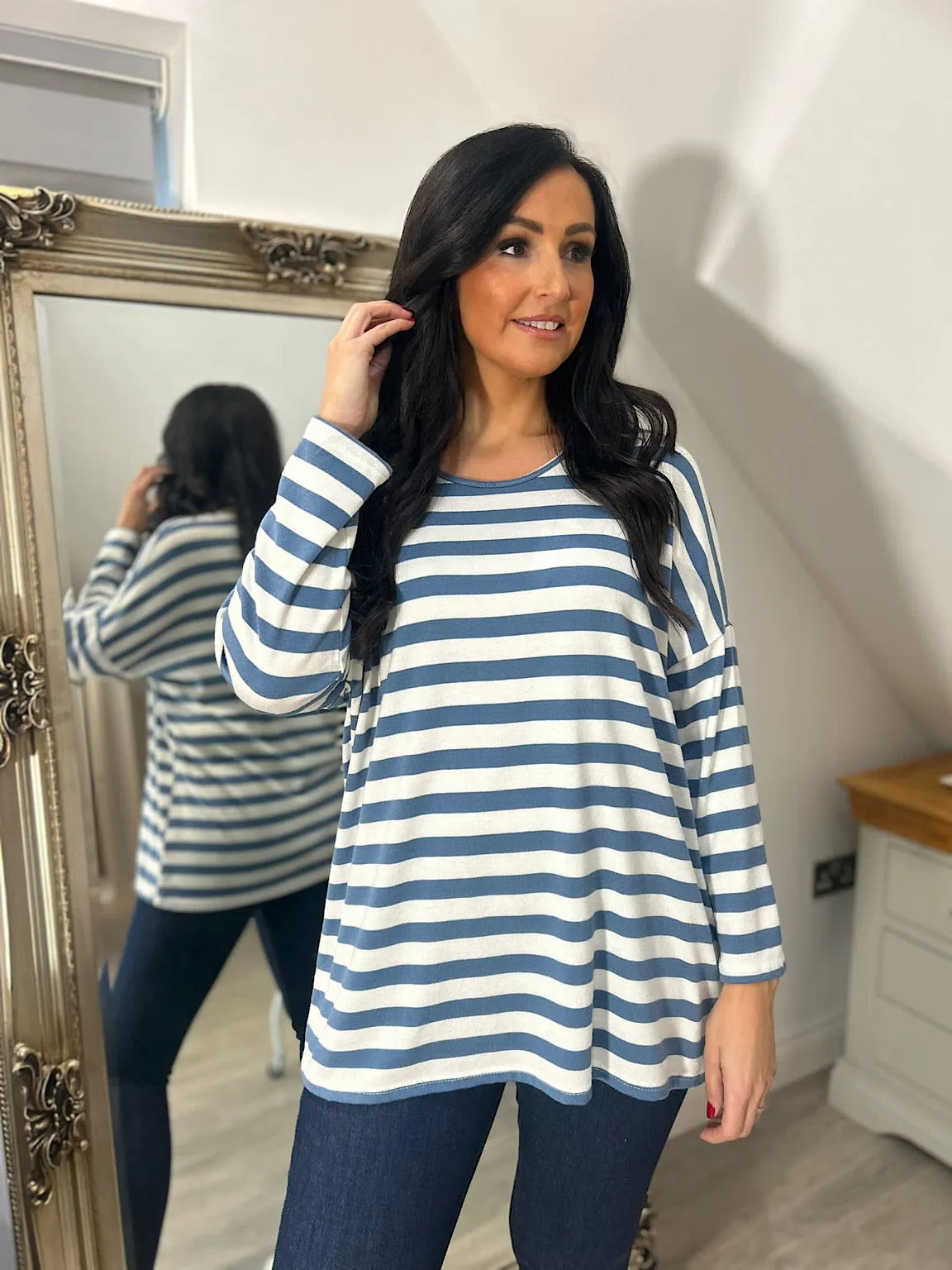 Denim Striped Scoop Neck Top Anna