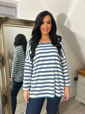 Denim Striped Scoop Neck Top Anna