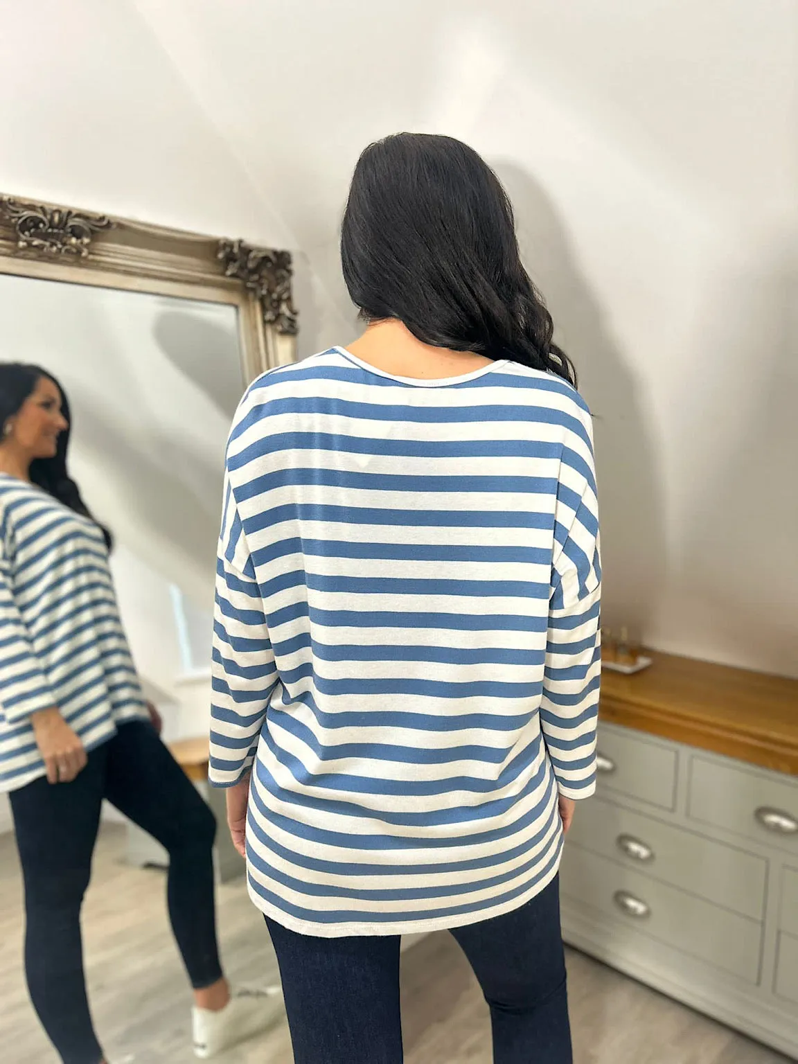 Denim Striped Scoop Neck Top Anna