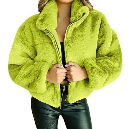 Fashion Solid Color Patchwork Polyester Zipper Coat Plush Coat