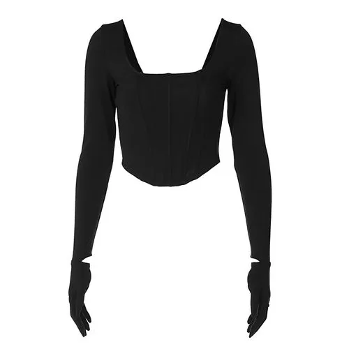 Fashion Solid Color Spandex Polyester U Neck Long Sleeve Regular Sleeve Backless T-shirt