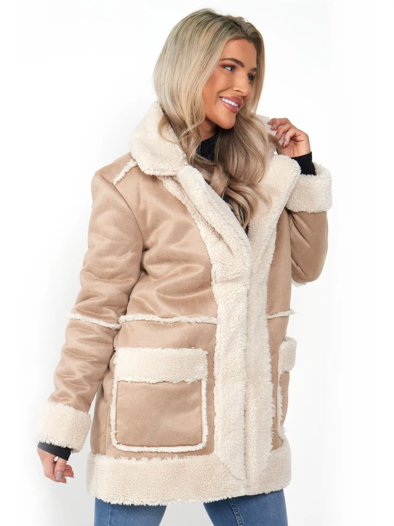 Faux Sherling Borg Lined Coat, UK Sizes 8 to 16