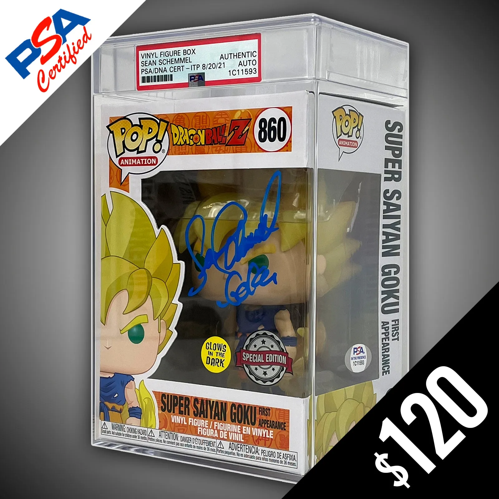 Funko Pop! DBZ: SS Goku (First Appearance) #860 - SIGNED by Sean Schemmel (PSA Certified)