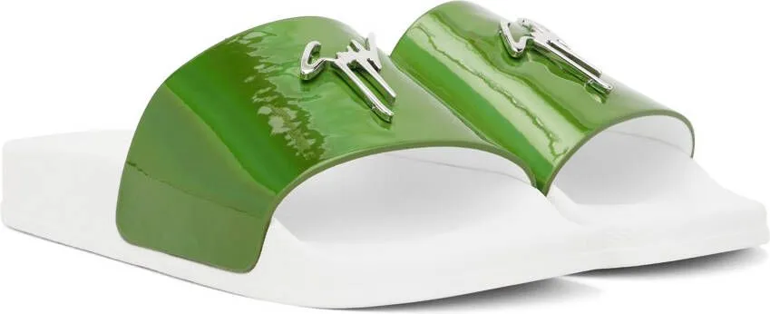 Giuseppe Zanotti Green & White New Laburela Flat Sandals