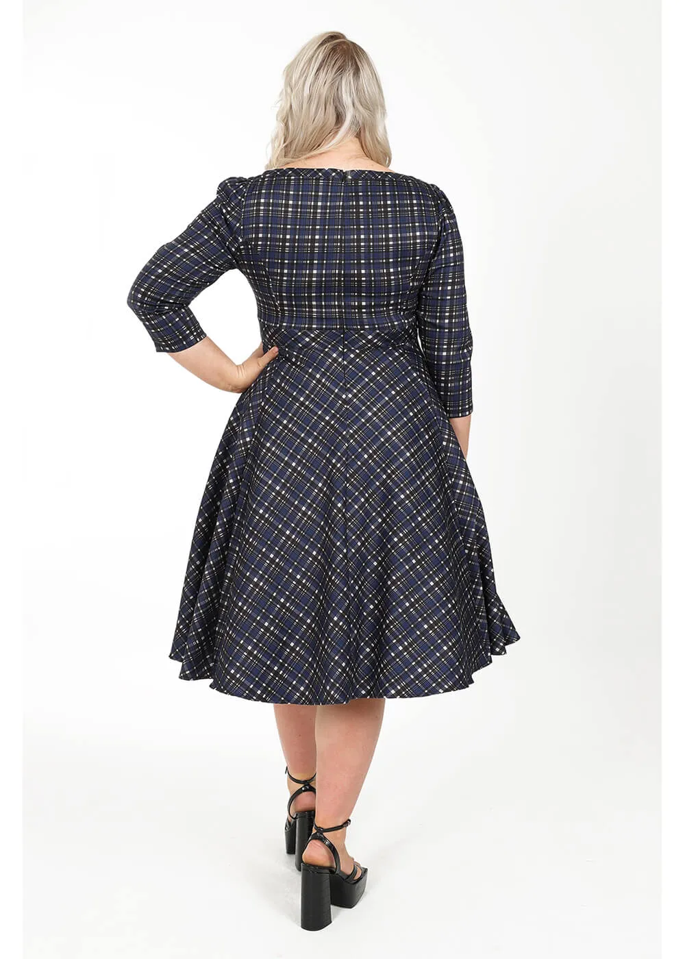 Hearts & Roses Anna Check 50's Swing Dress Navy