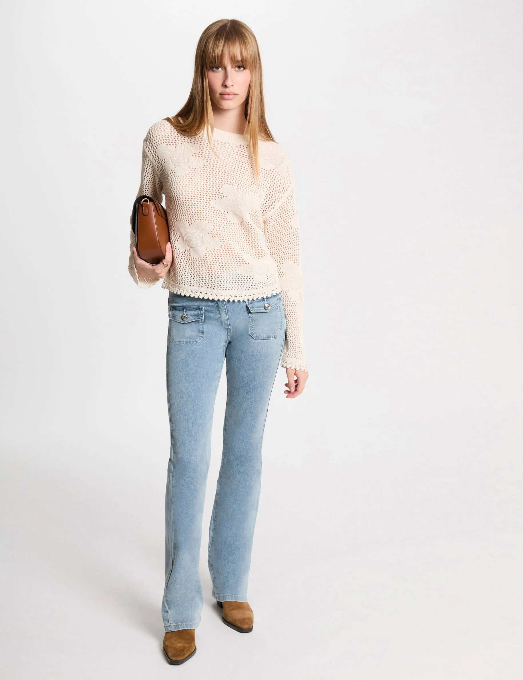 High-waisted bootcut jeans bleach denim women