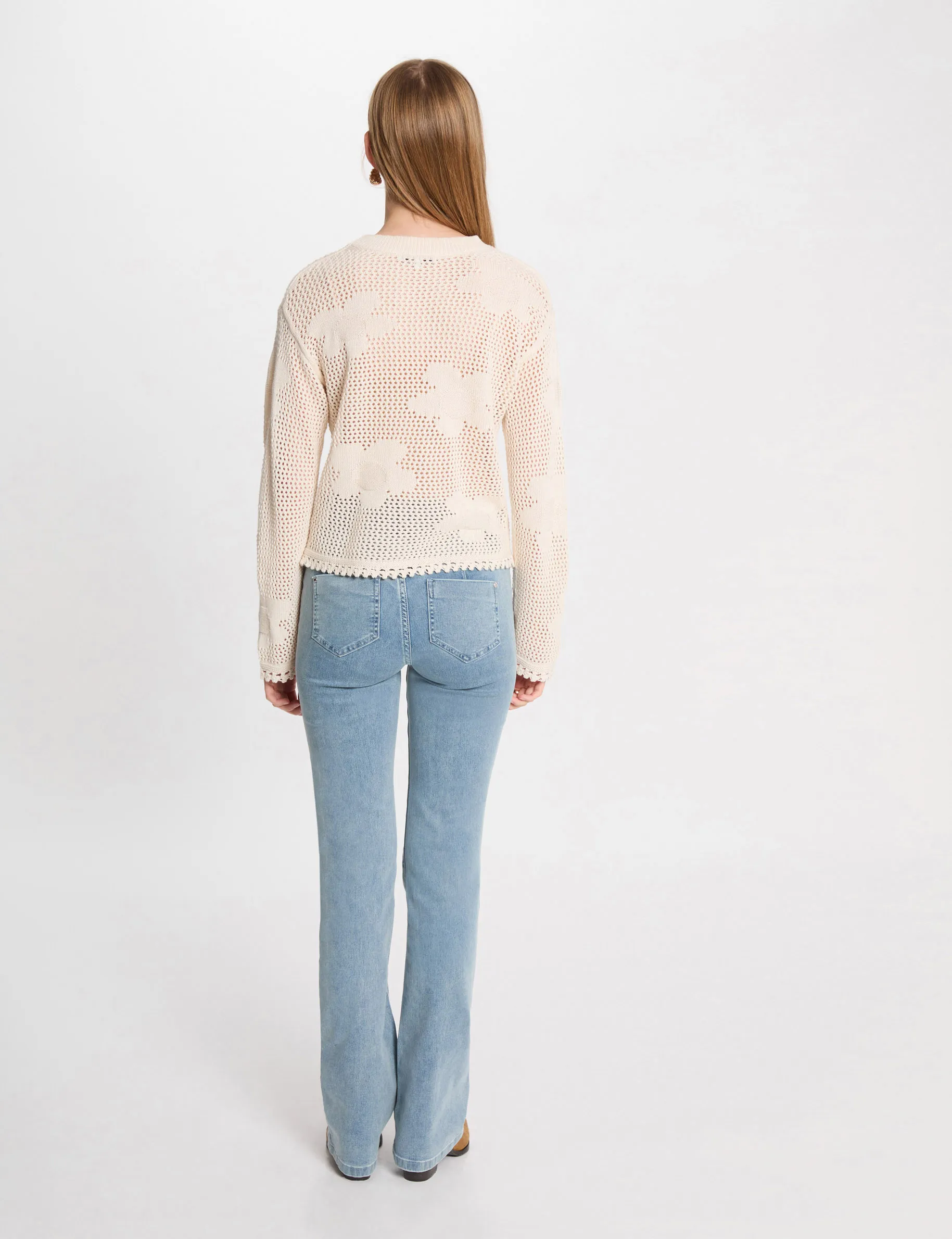 High-waisted bootcut jeans bleach denim women