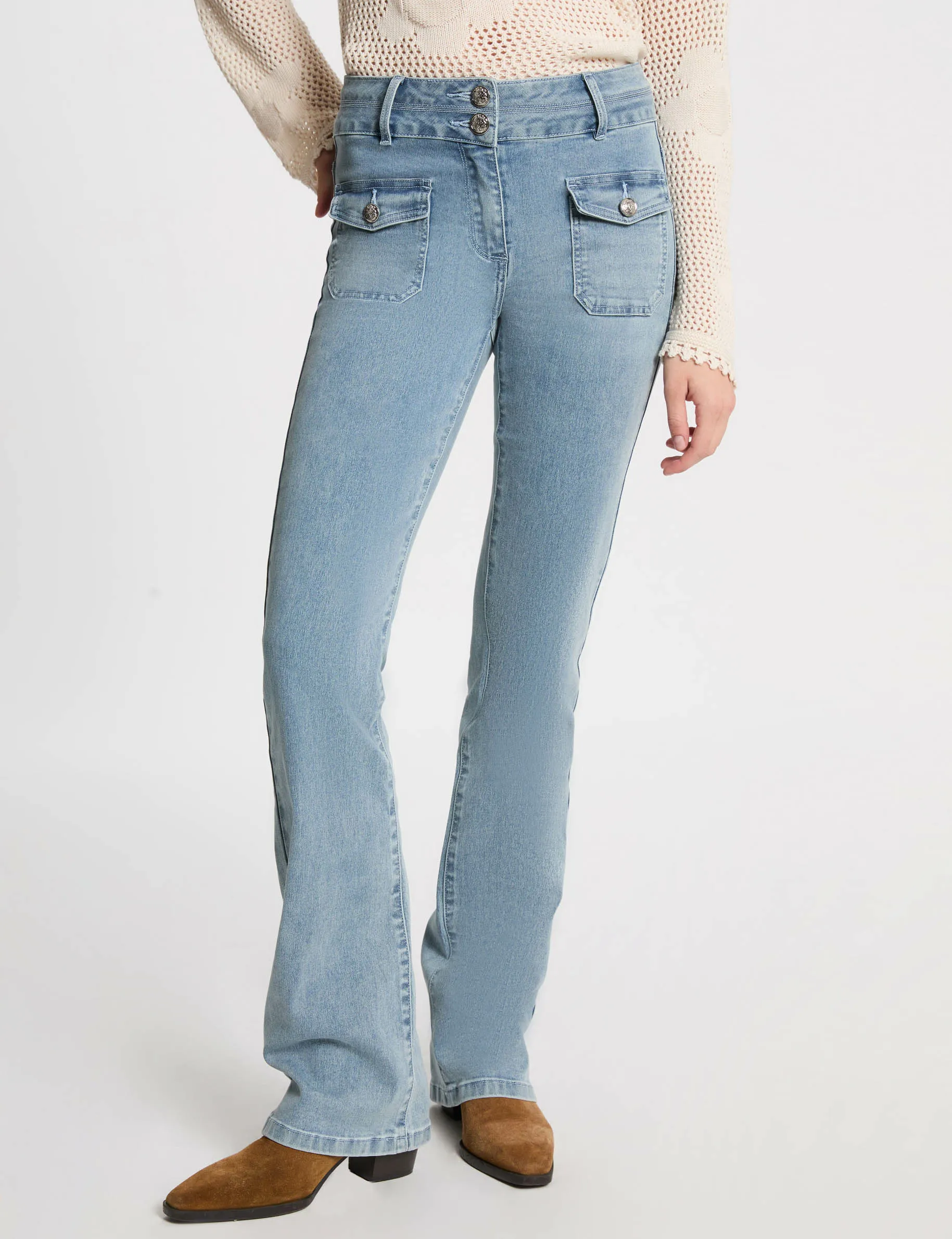 High-waisted bootcut jeans bleach denim women