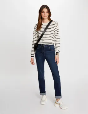 High-waisted straight jeans raw denim women