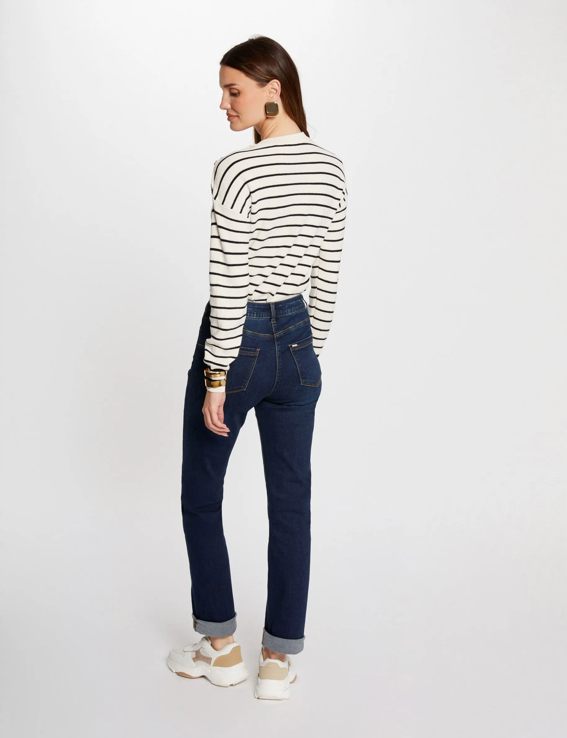 High-waisted straight jeans raw denim women