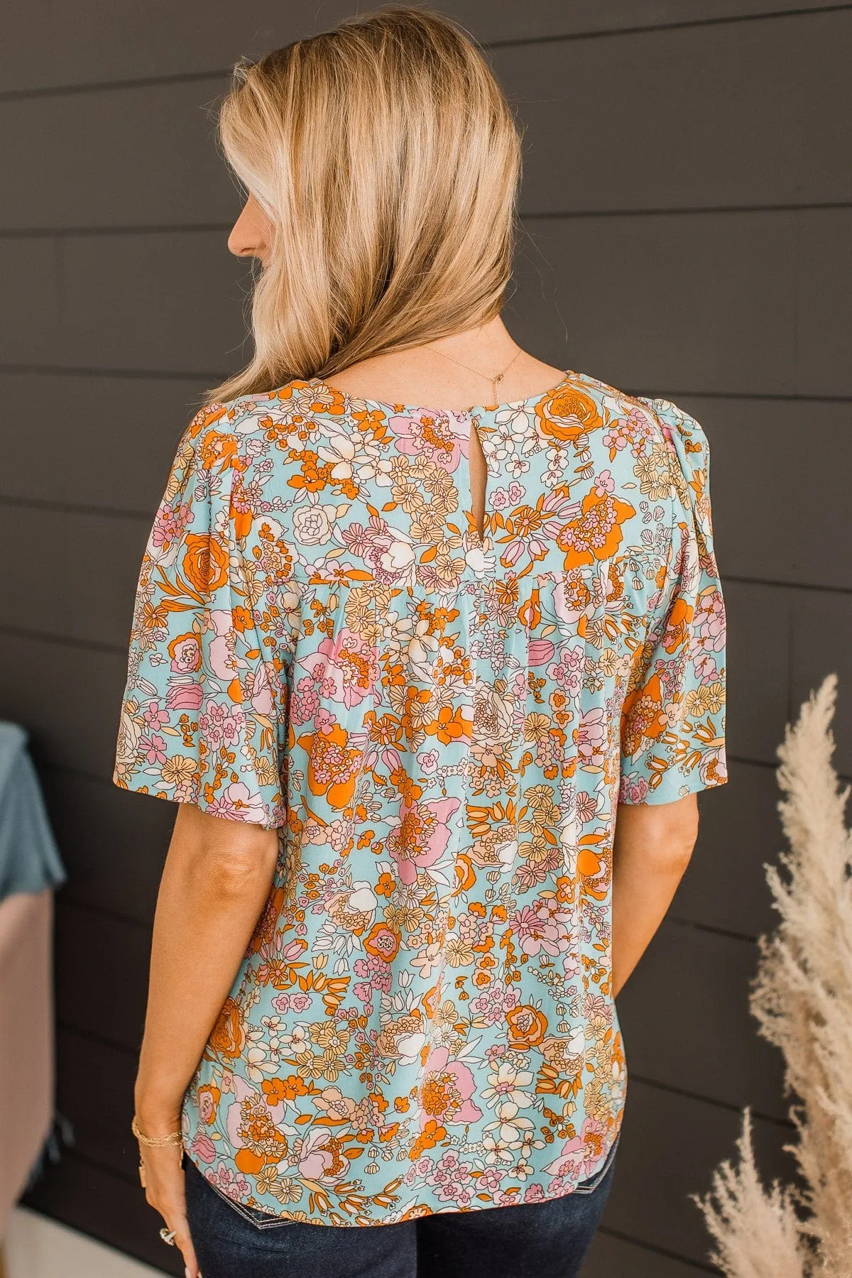 Home Grown Beauty Floral Blouse- Light Blue