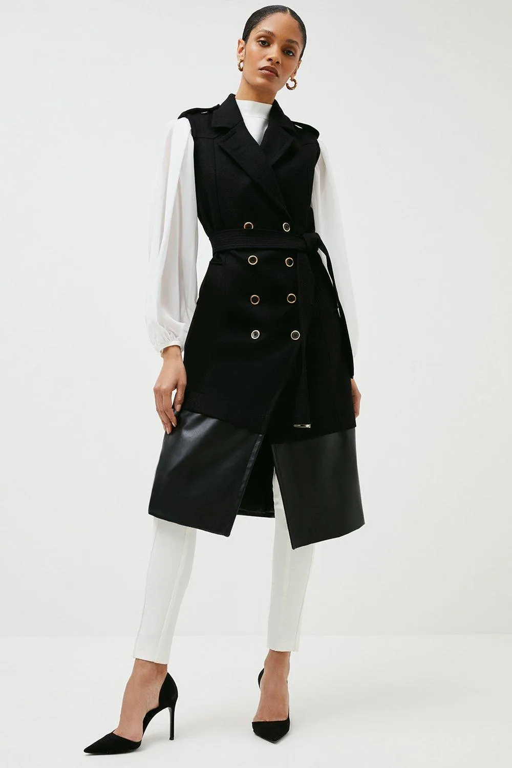 Italian Wool Sleeveless Belted Coat | Karen Millen