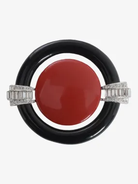 Kenneth Jay Lane Red And Black Circle Brooch