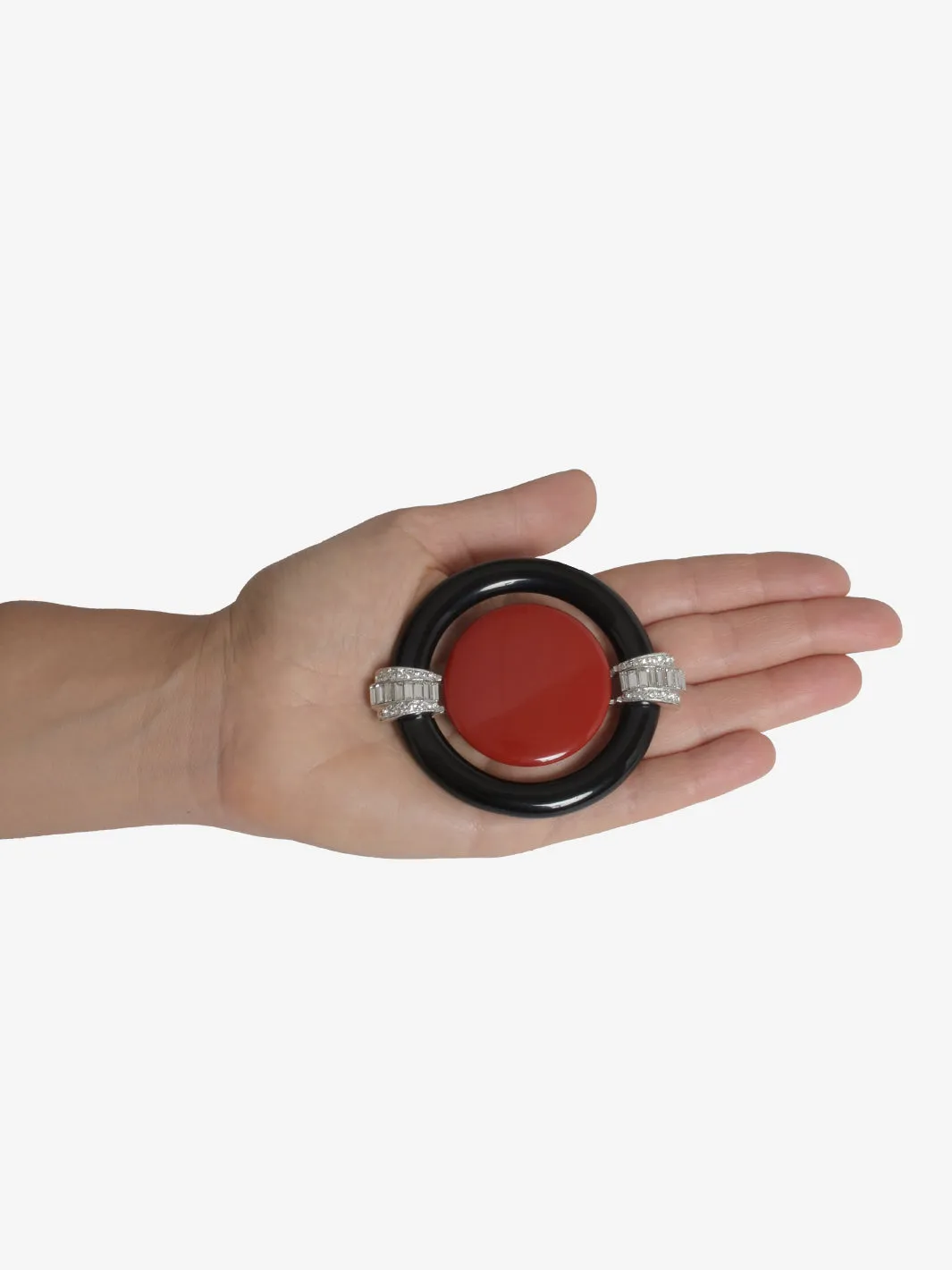 Kenneth Jay Lane Red And Black Circle Brooch