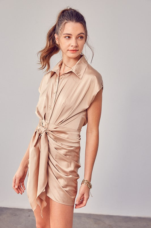 KIMMIE SATIN FRONT TIE DRESS [ONLINE EXCLUSIVE]