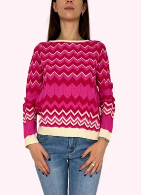 MAGLIA DONNA BIANCA/FUCSIA