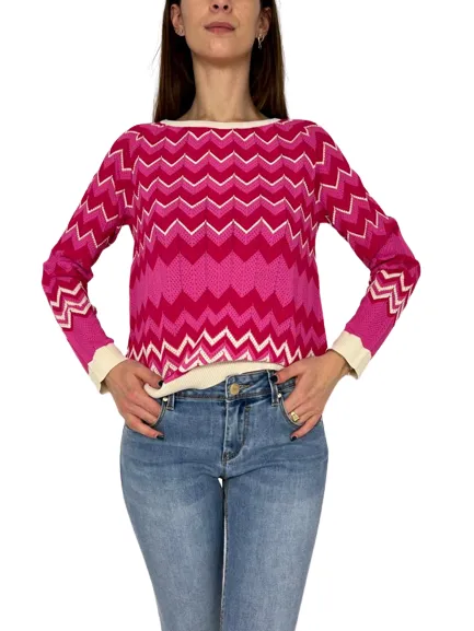 MAGLIA DONNA BIANCA/FUCSIA