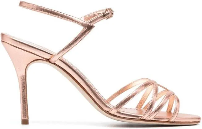 Manolo Blahnik 100mm metallic-effect leather sandals Pink