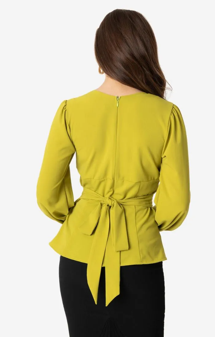 Micheline Pitt For Unique Vintage Chartreuse Long Sleeve Tyrell Blouse (L ONLY)