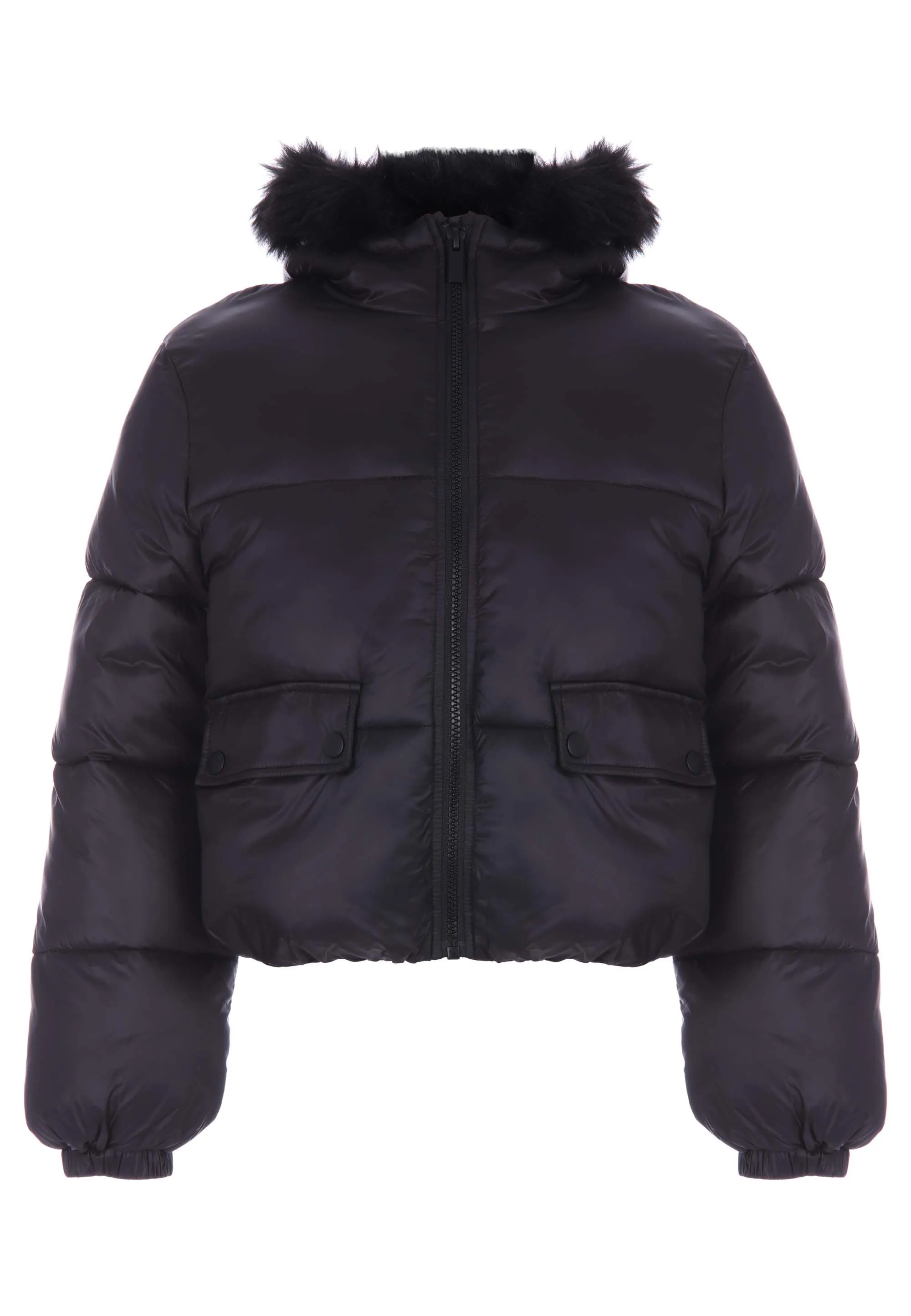 Older Girls Black Padded Sheen Coat