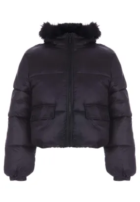 Older Girls Black Padded Sheen Coat