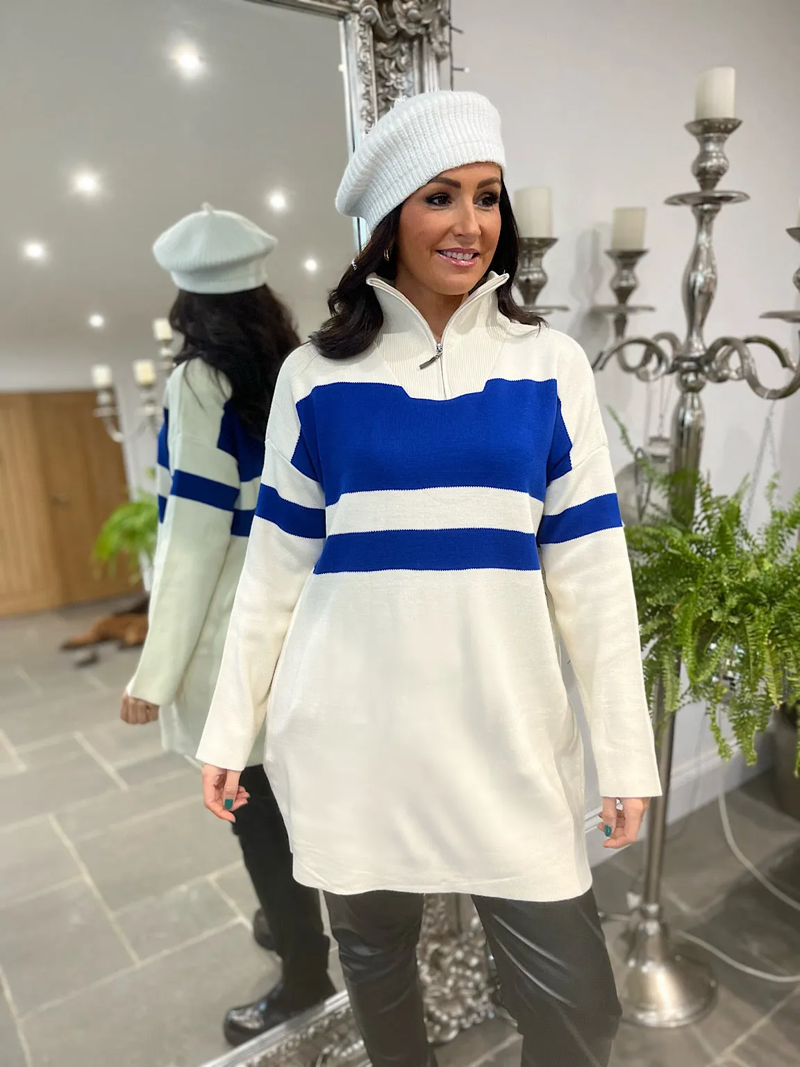 Panel Stripe Quarter Zip Jumper Anna