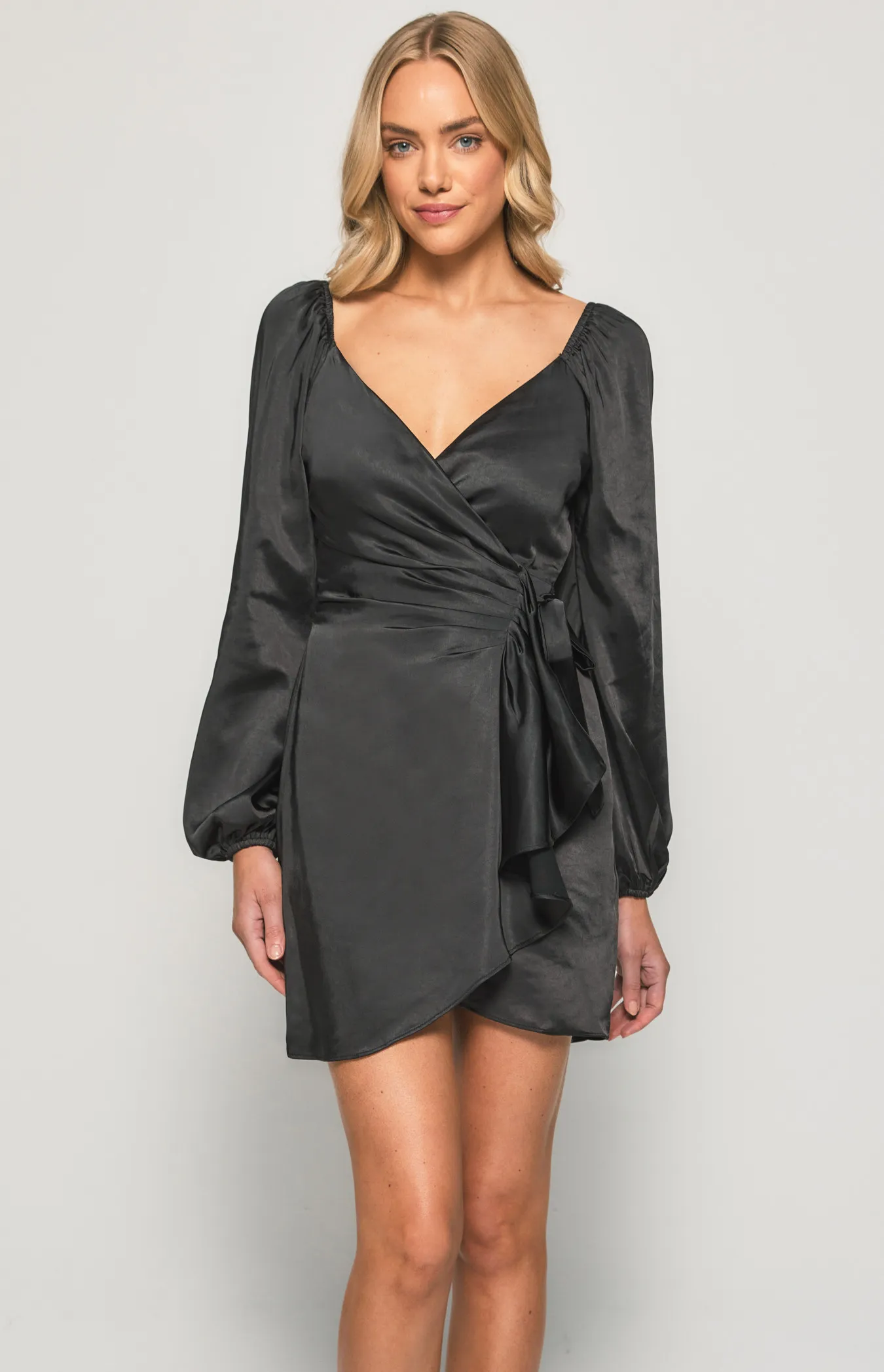 Satin Dress with Wrap Front Tie Detail (SDR1206A)