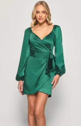 Satin Dress with Wrap Front Tie Detail (SDR1206A)