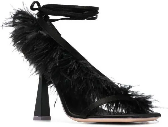 Sebastian Milano Marie A. 110mm feather-trim sandals Black