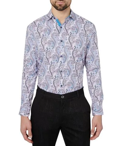 Society Of Threads Men's Slim-Fit Performance Stretch Paisley Dress Shirt