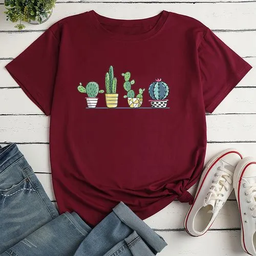 Unisex T-shirt Short Sleeve T-shirts Printing Casual Cactus Plant