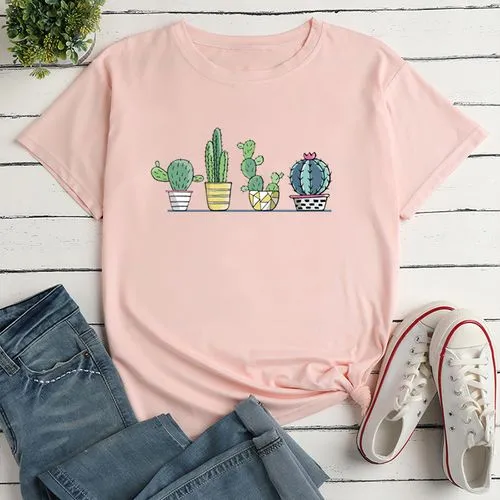 Unisex T-shirt Short Sleeve T-shirts Printing Casual Cactus Plant