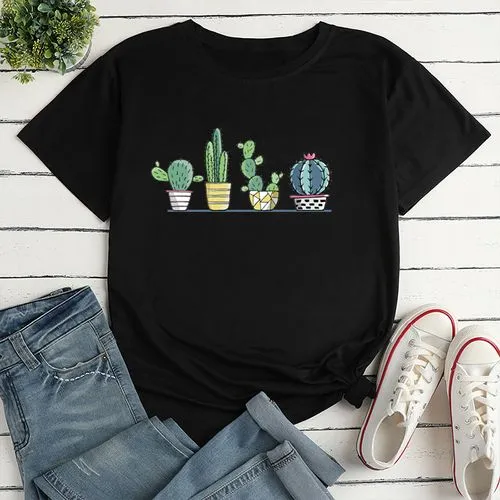 Unisex T-shirt Short Sleeve T-shirts Printing Casual Cactus Plant