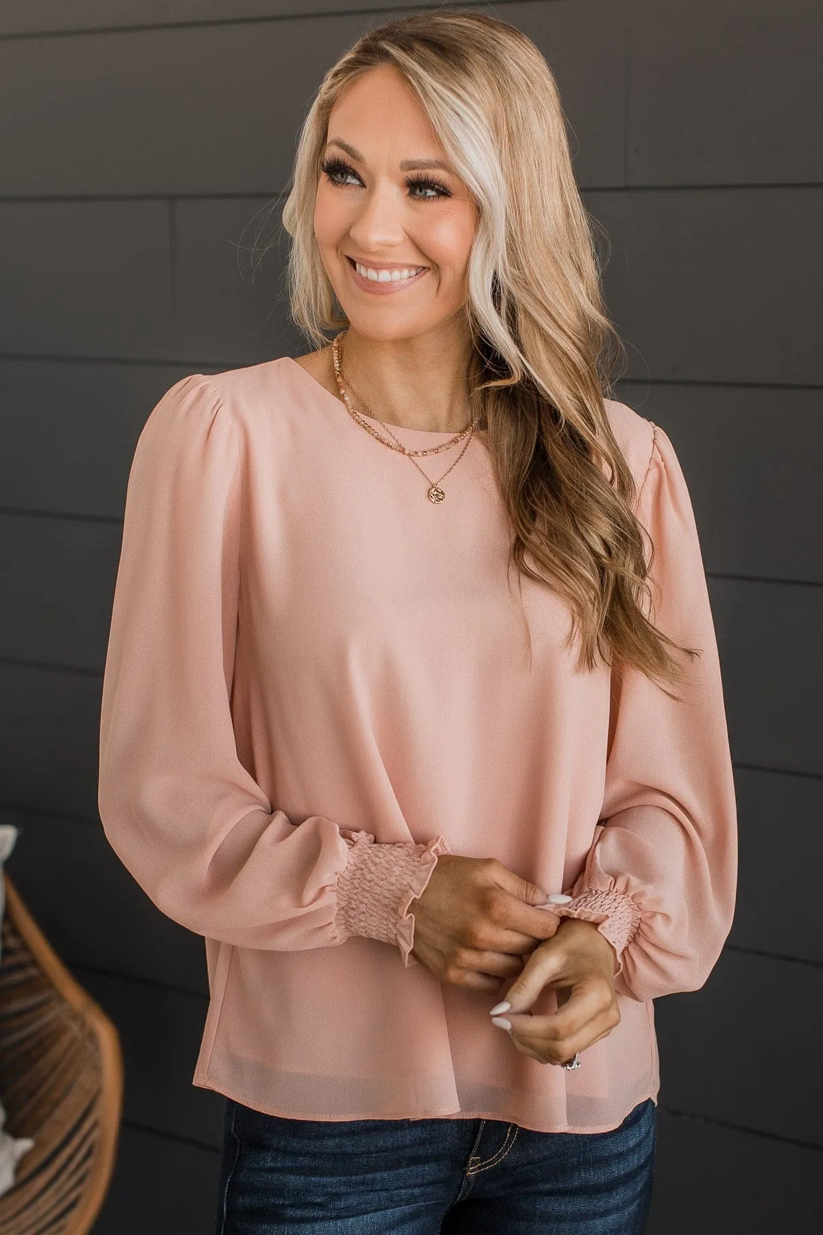 Where We Started Long Sleeve Blouse- Light Peach