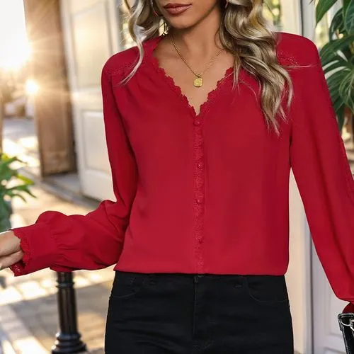 Women's Cardigan Long Sleeve Blouses Lace Casual Elegant Solid Color